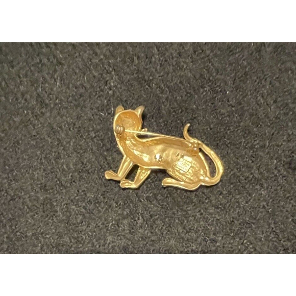 Vintage Dick Co HTF Gold Tone & Rhinestone Big Cat Brooch Pin Red Eyes - Picture 5 of 7